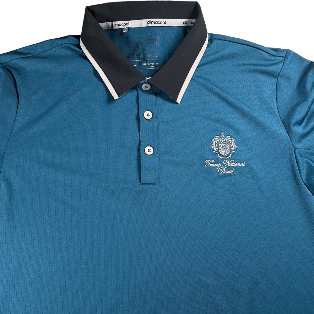 Adidas Golf Polo Mens Small Teal Blue Trump National Doral Climacool Logo Shirt
